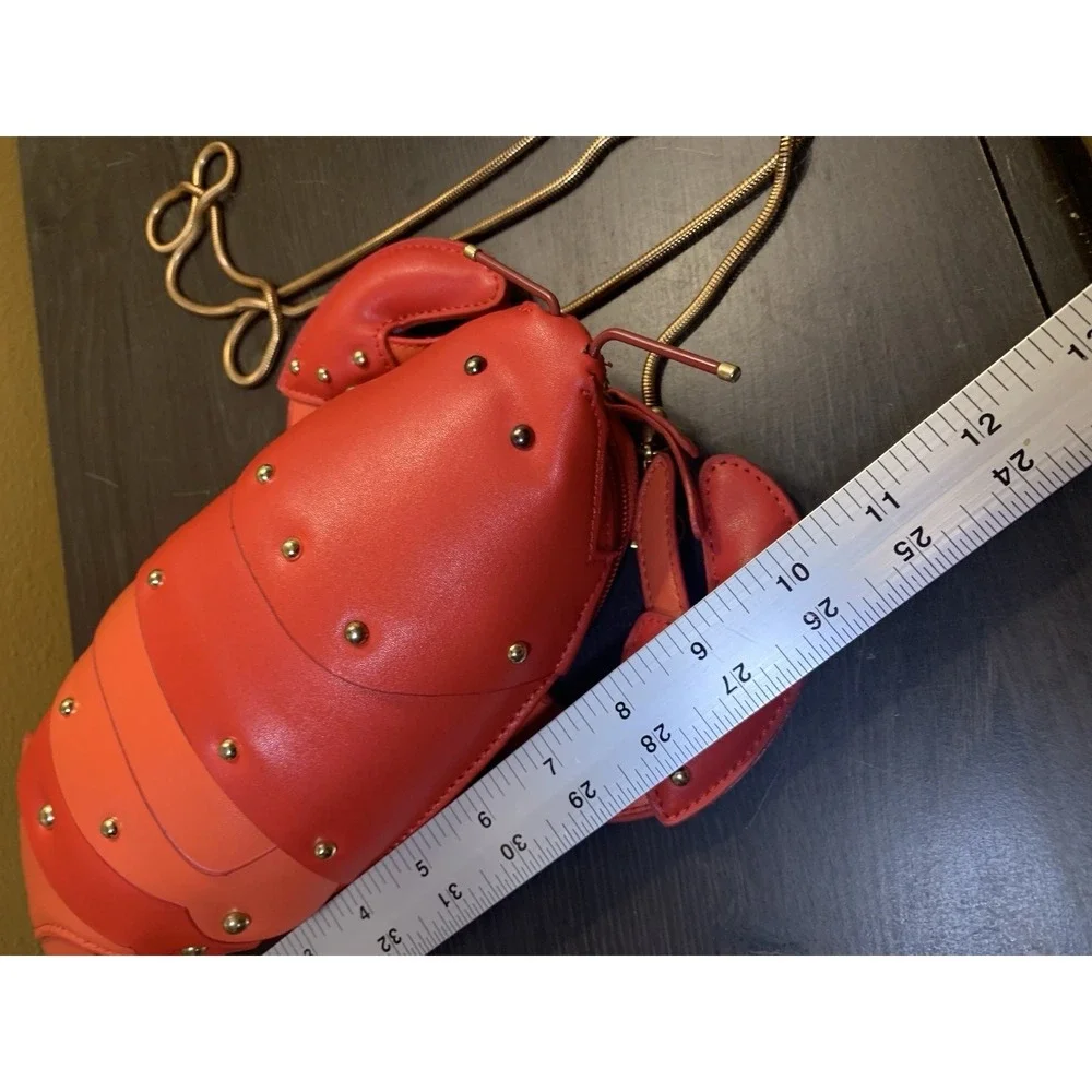 Red Novelty Lobster Shape Purse Crossbody Bag Faux Leather Gold Chain Strap
